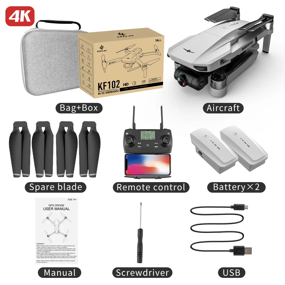 

KF102 4K Profesional GPS Brusheless Motor Drone Gimbal 2 Axis with 4K HD Camera 5G WiFi FPV Foldable RC Quadcopter Helicopter