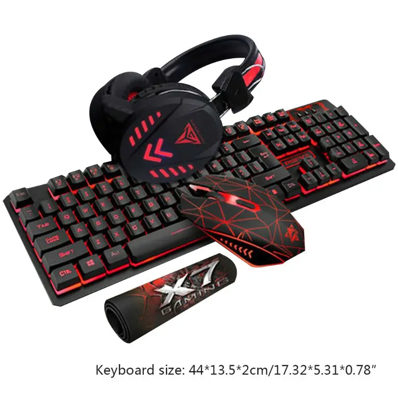 

4Pcs/Set K59 Mechanical Wired USB Keyboard Illuminated Gaming Mice Mouse Pad Mat Headphone for Home Computer Desktop