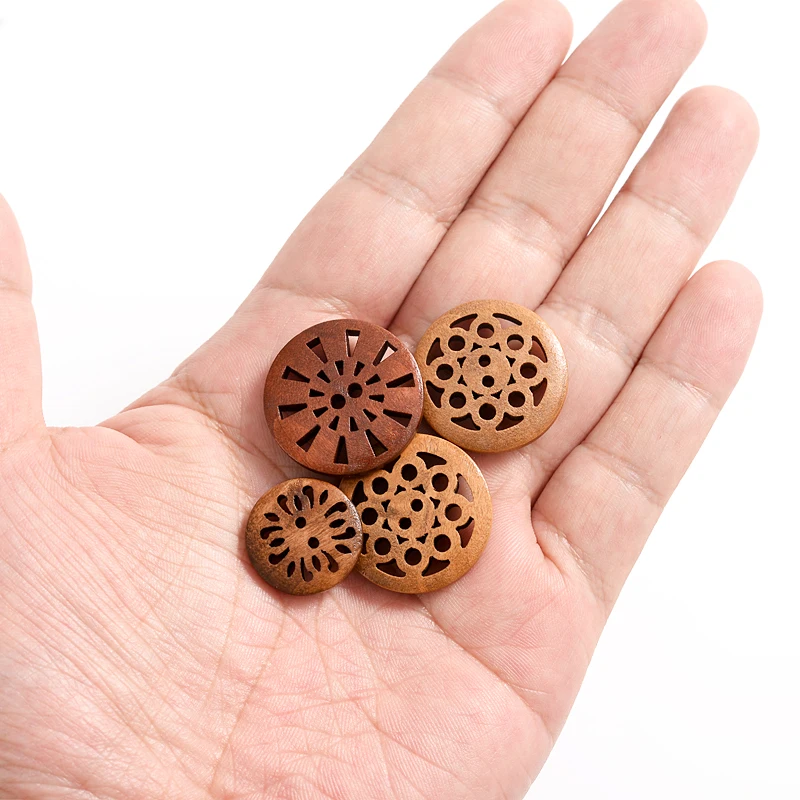 

Approx 110Pcs/Box Brown Pattern Round Shape Wooden Buttons 2 Holes Sewing Buttons Scrapbooking Garment DIY Apparel Accessories