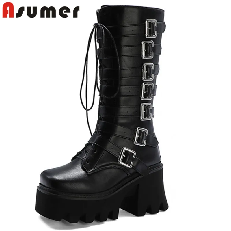 ASUMER/2020 Лидер продаж Ботинки до середины икры Женская повседневная обувь на