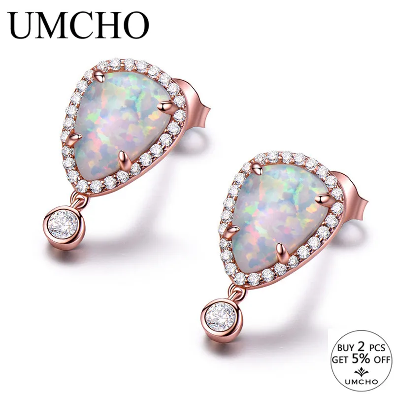 UMCHO капли воды из опала серебряные серьги гвоздики стерлингового серебра 925 пробы