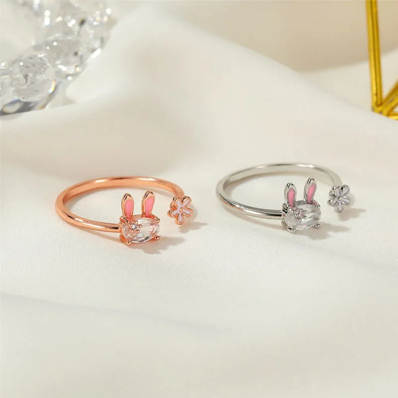 

Fashion Jewellery Women's Ring Cute Rabbit Animal Rings Opening Adjustable Metal Ring 2021 New Female Jewelry Gift