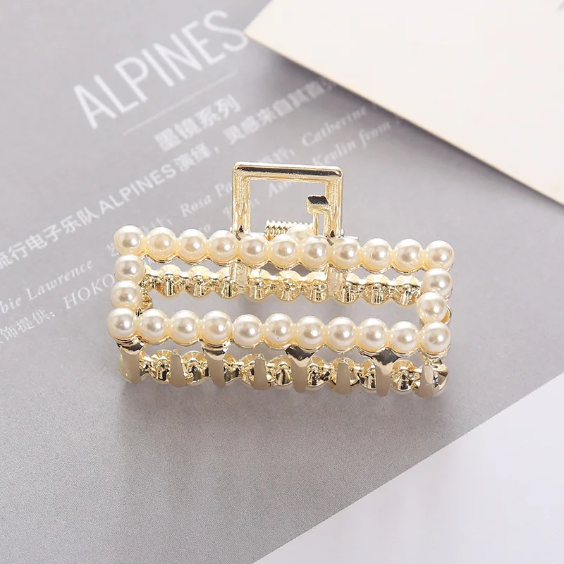 7 1Pc Geometric Pearl Hair Clip Crab Claw For Women Girls Hollw Full Rhinestone Metal Hair Claws Heart Fashion Hair Accessorie - Цвет: 7