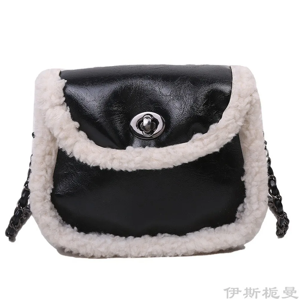 

Plush small bag 2021 new trendy lamb hair messenger bag female bag fashion chain plush semicircle saddle bag