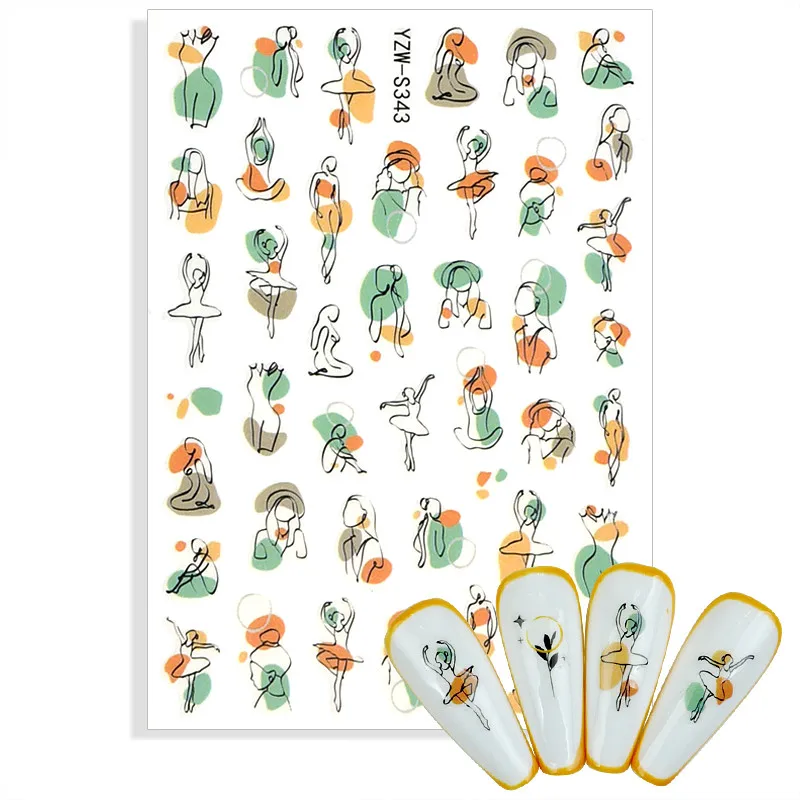 3D наклейки для ногтей в форме привлекательной леди с изображением персонажа лица