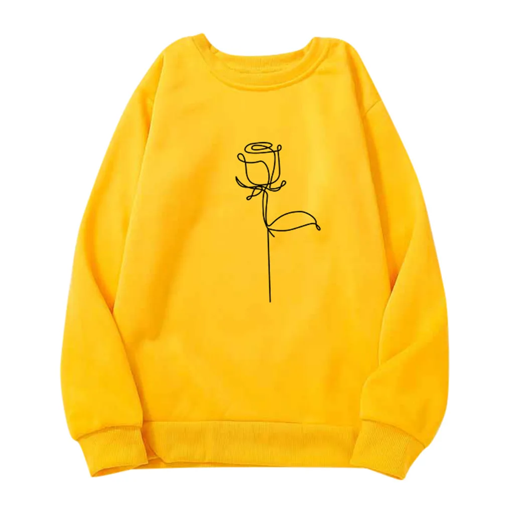 

Fashion Rose Print Hoodie Women Loose Casual Cute Long Sleeve Lady Pullover Tops Harajuku Streetwear Sweatshirt Clothes Z0713