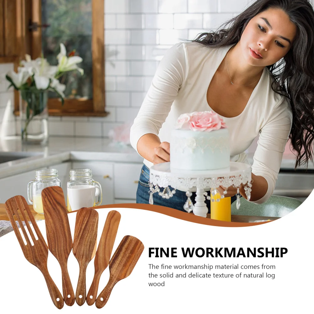 

1 Set of Wood Cooking Spatula Non-Stick Kitchen Spatula Wooden Slotted Turner