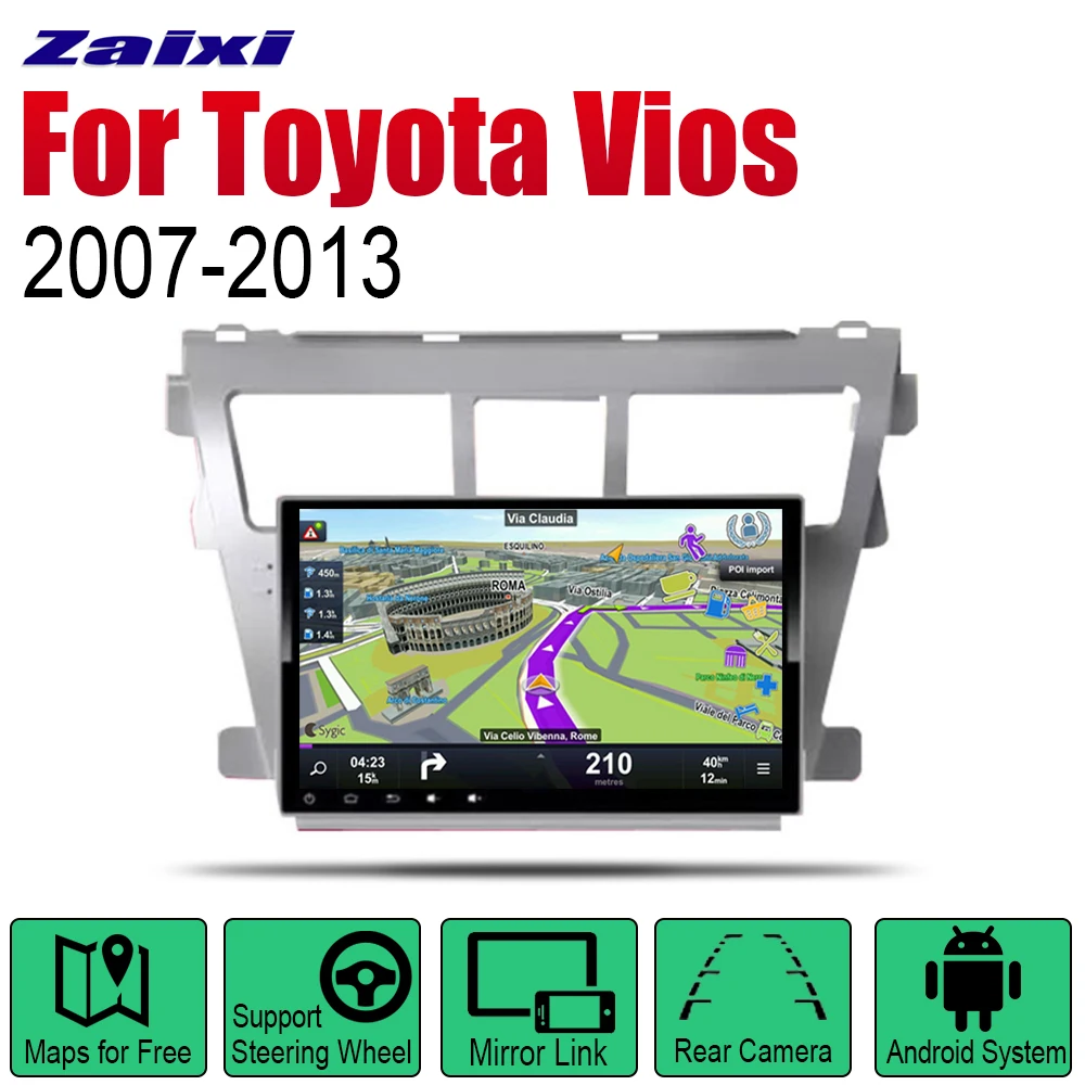 Автомагнитола ZaiXi 2 Din Android для Toyota Vios 2007 ~ 2013 GPS навигация BT Wi Fi карта мультимедийная