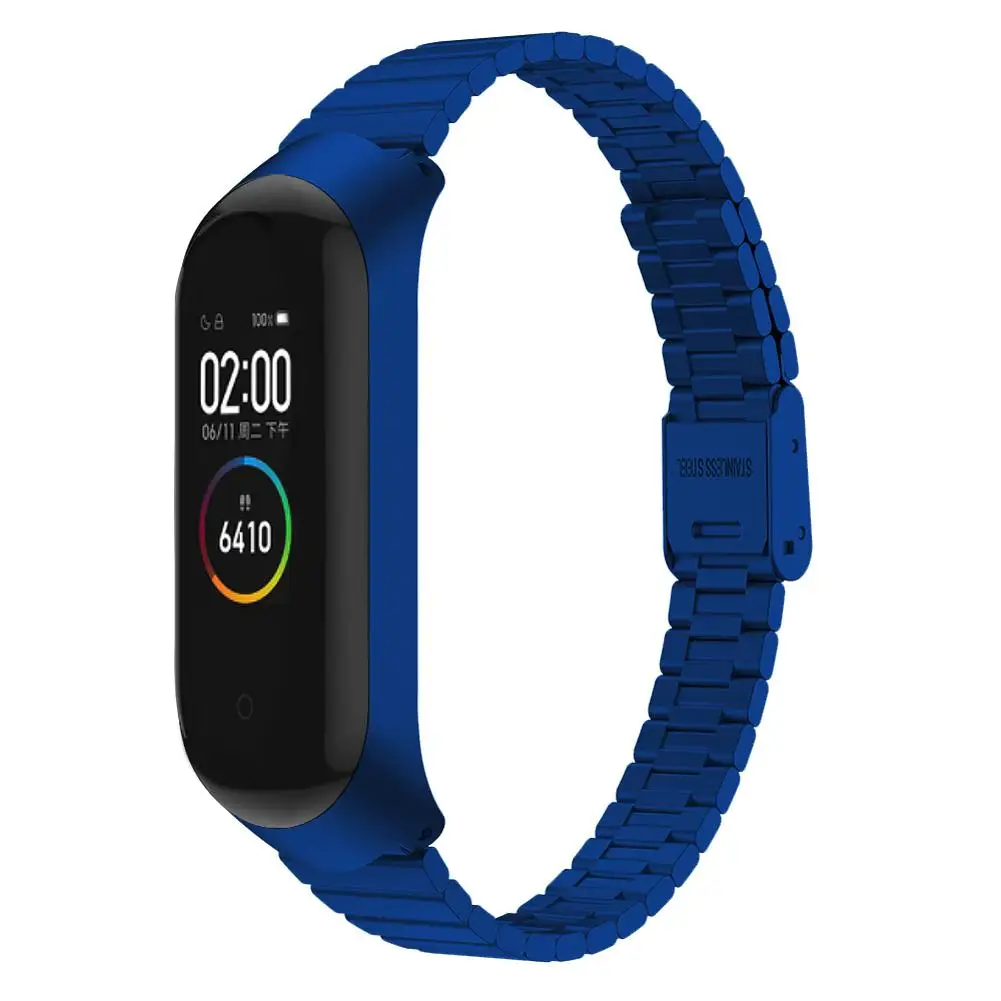 Blue Для Xiaomi Mi Band 4 фитнес-трекер цветной металлический ремешок корпус из нержавеющей стали модные сменные браслеты - Цвет: Blue