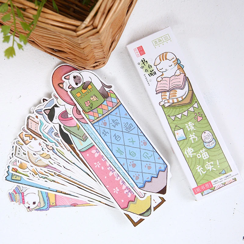 

30PCS/Pack Cute Cat Bookmark Cartoon Animals Bookmark Paper Stationery Gift Colored Lovely Bookmark For Students School Supply