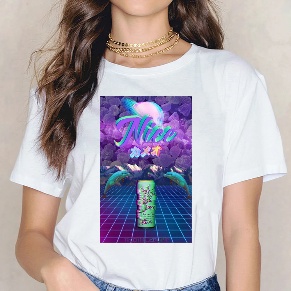 Футболка Vaporwave топы в стиле Харадзюку футболка с грустной девушкой ретро аниме