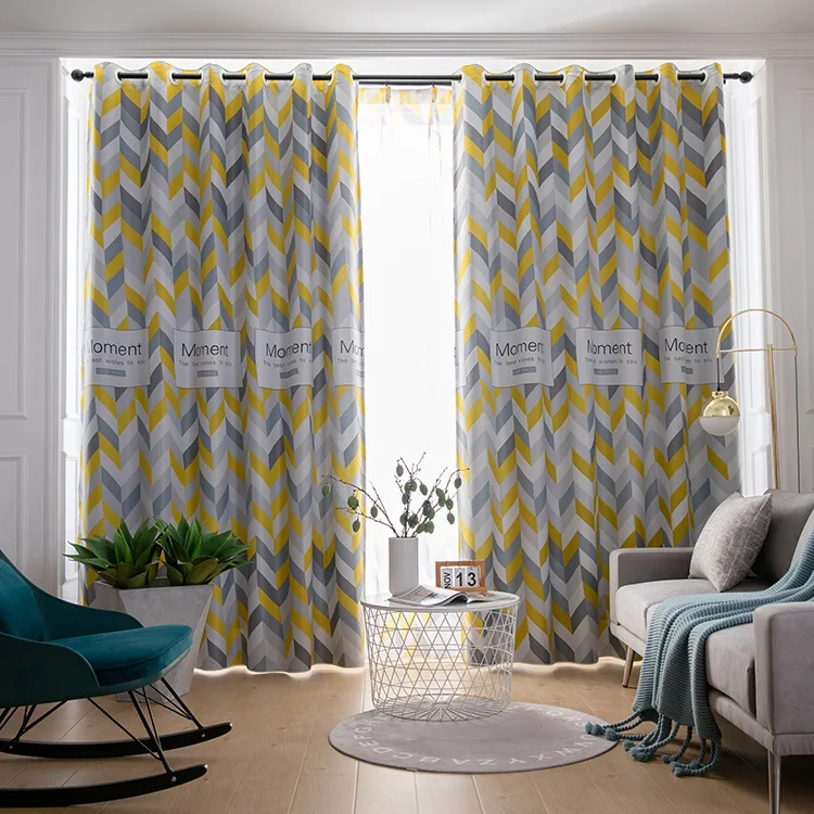 Нордическая Затемняющая занавеска с желтым полосатым принтом ткань для гостиной