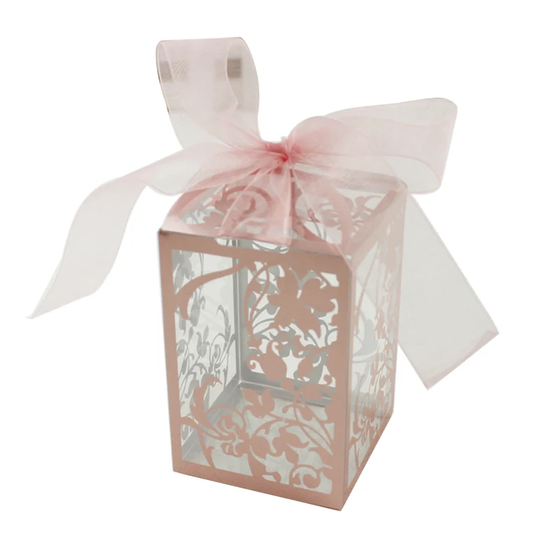 50 шт. коробка для конфет и цветок Лазерная резка полые подарочные коробки свадьбы