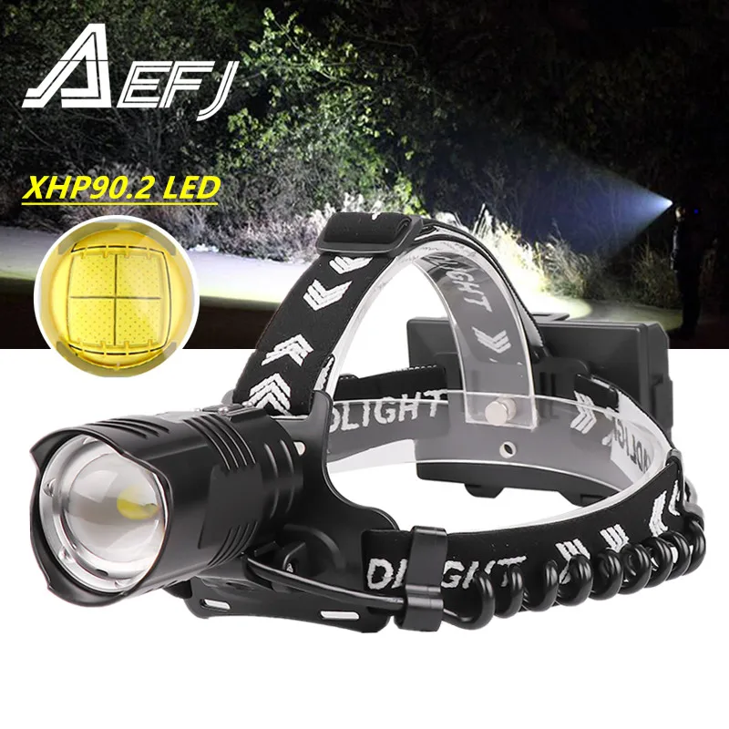 

Мощный светодиодный налобный фонарь XHP90.2, водонепроницаемый головной фсветильник рь с зарядкой от USB, с фокусировкой, с аккумулятором 18650