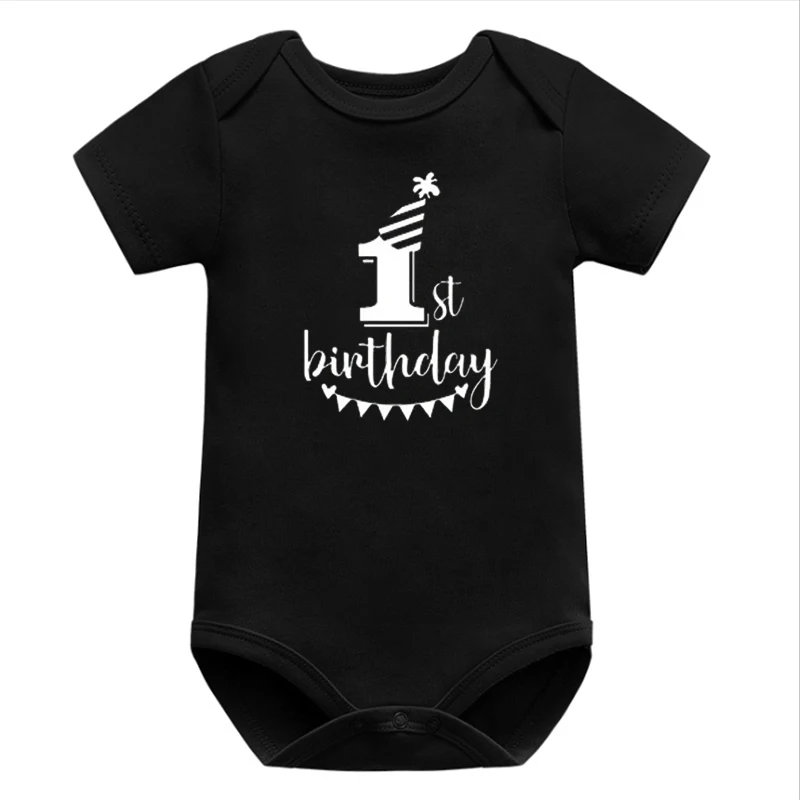 

1st Birthday Baby Girl Onesie 2021 Fashion Cotton Newborn Baby Boy Clothes Print Bodysuits Thanksgiving Outfits for Girls Black