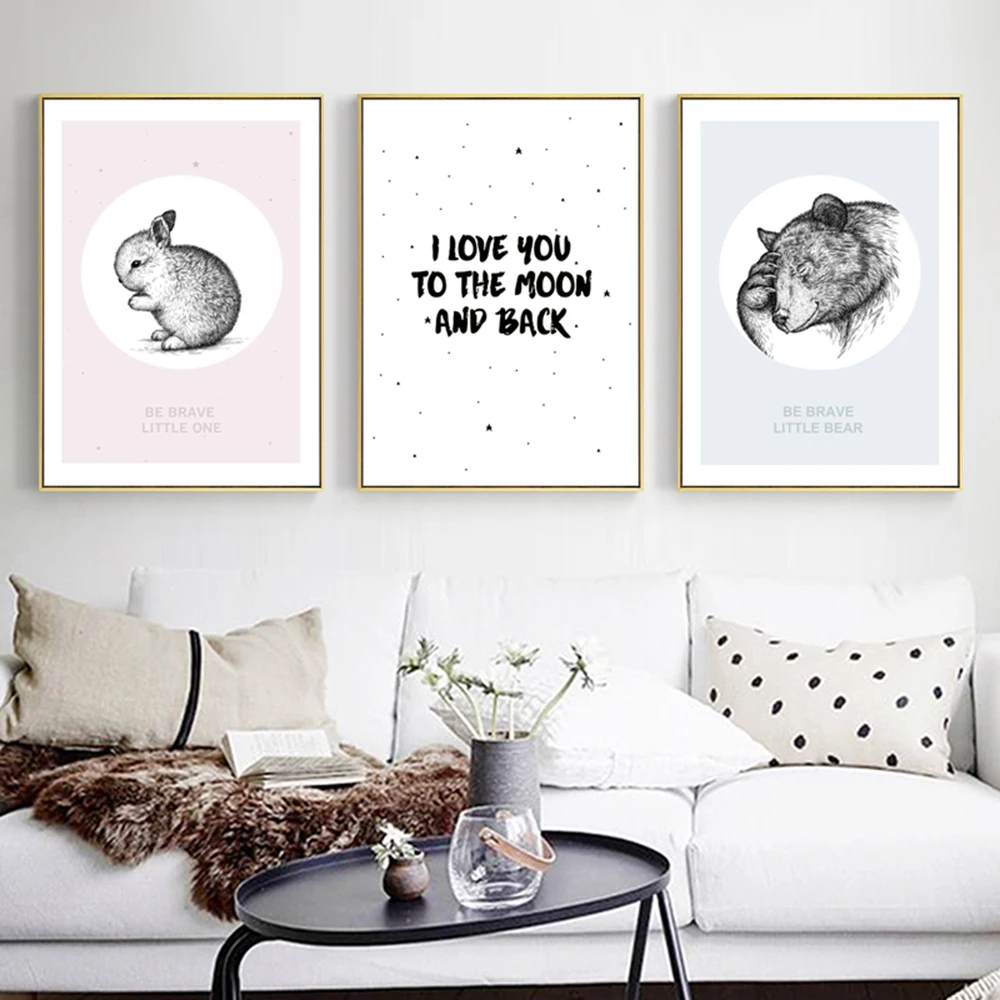 Мультяшный кролик холст картина настенные фотографии для детской комнаты декор