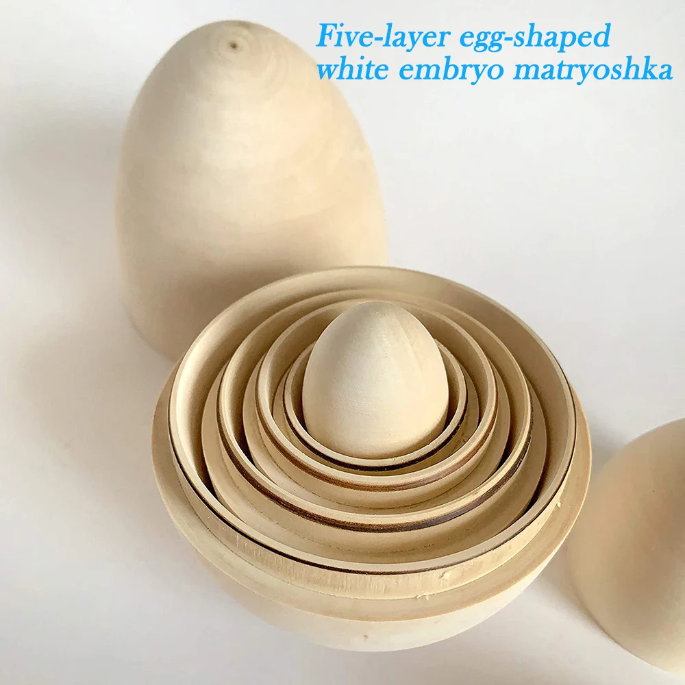 

Hollow Wooden Eggs Easter Nesting Eggs Toy 5 in 1 Wood Easter Basket Stuffers Gift Hollow Unpainted Eggs DIY DC156