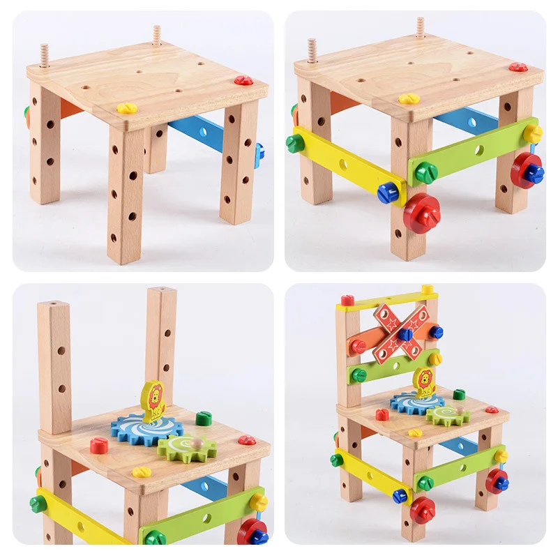 Wooden Assembling Chair Montessori Toys Educational Wood Toy Preschool Multifunctional Nut Combination learning | Игрушки и хобби
