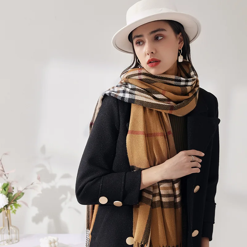 

2021 модный брендовый кашемировый женский шарф с геометрическим рисунком зимняя теплая шаль накидка бандана из пашмины Длинная кисточка жен...