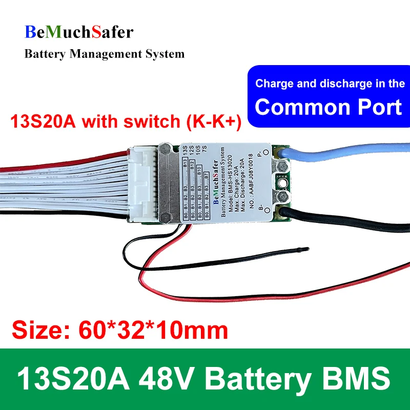 

BeMuchSafer 13S20A 48V BMS Common Port 13S 20A Compact Size DIY BMS for E-Bike E-Scooter Solar System Energy Storage Battery