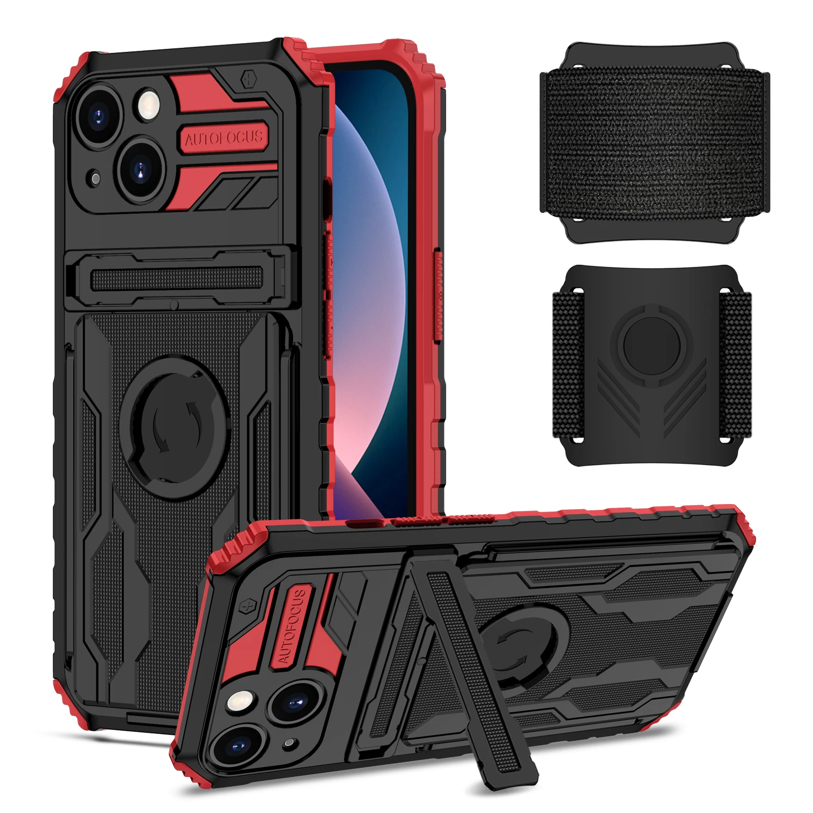 

Phone Case For iPhone 11 12 13 Pro Max SE 2020 7 8 Plus X XS XR Shockproof Armor With Wristband Multifunction Card Package Cover
