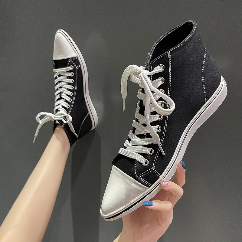 

Fashion All-match Flat-bottomed Women's Canvas Shoes 2021 Autumn Pointed New Fashion Lace-up Casual Single Shoes Women