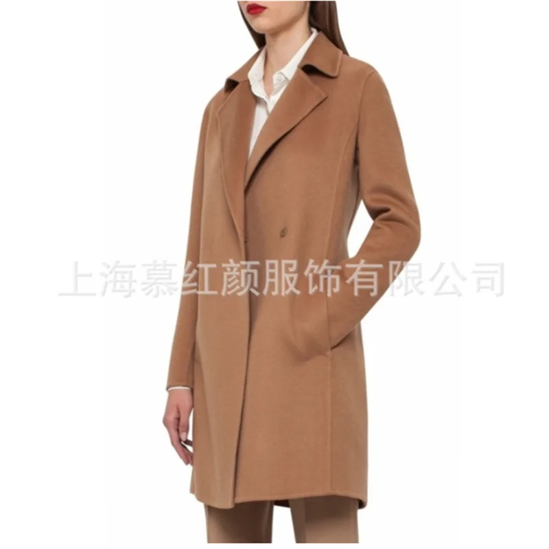 Длинное пальто в Корейском стиле элегантное приталенное из кашемира коричневого