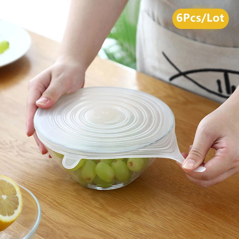 

6 Pcs/set Food Silicone Cover Cap 120G Universal Silicone Lids for Cookware Bowl Reusable Stretch Lids Kitchen Accessories