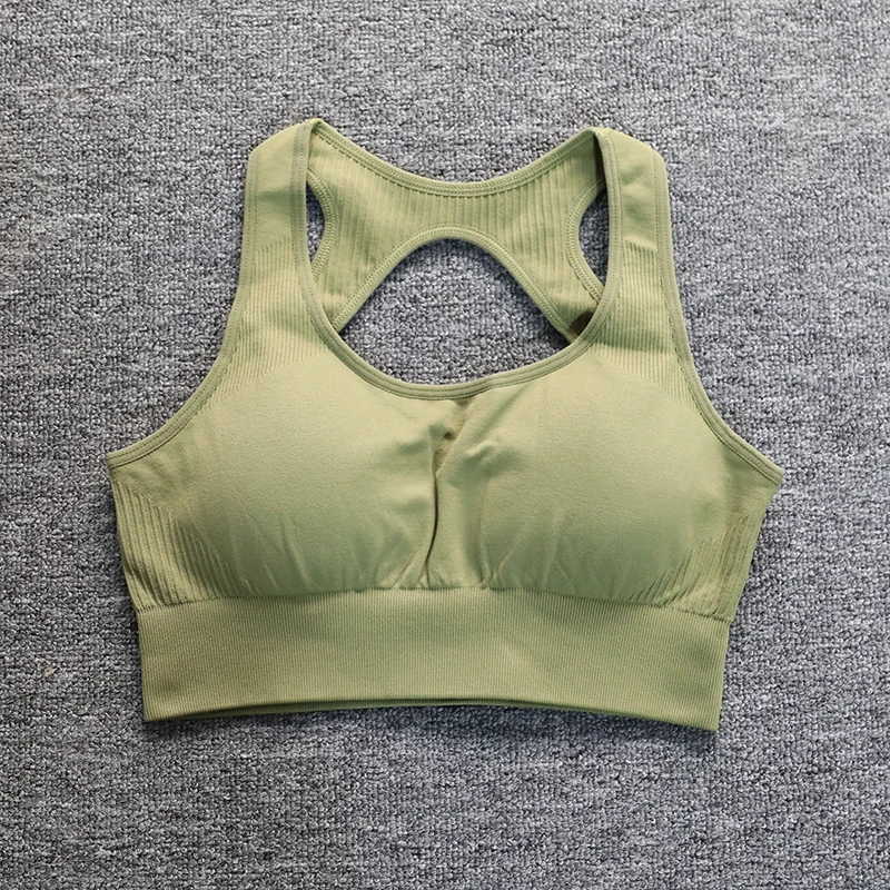 ABS LOLI Cutout Racer Back Seamless Sports Bra Women Medium Support Push Up Fitness Bras Padded Athletic Yoga Crop Tank Top