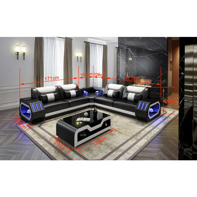 Черный светодиодный светильник высококачественный кожаный диван cbmmart для