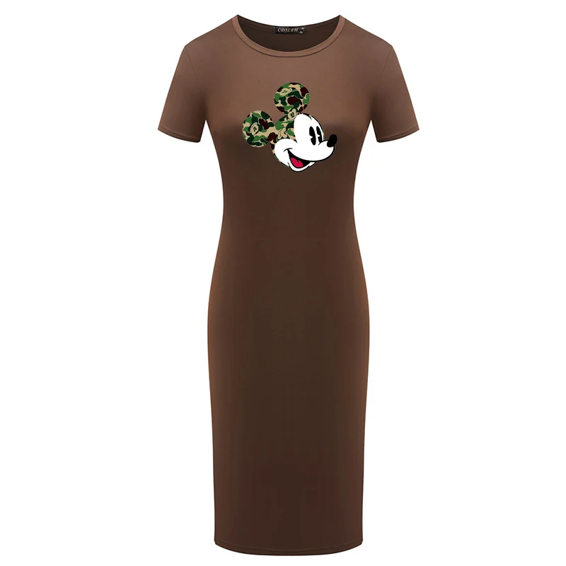

Mickey Bodycon Dress Short Sleeve Elegant Women Pencil Dresses Print Summer Camouflage Sexy Party Vintage Cute Dress
