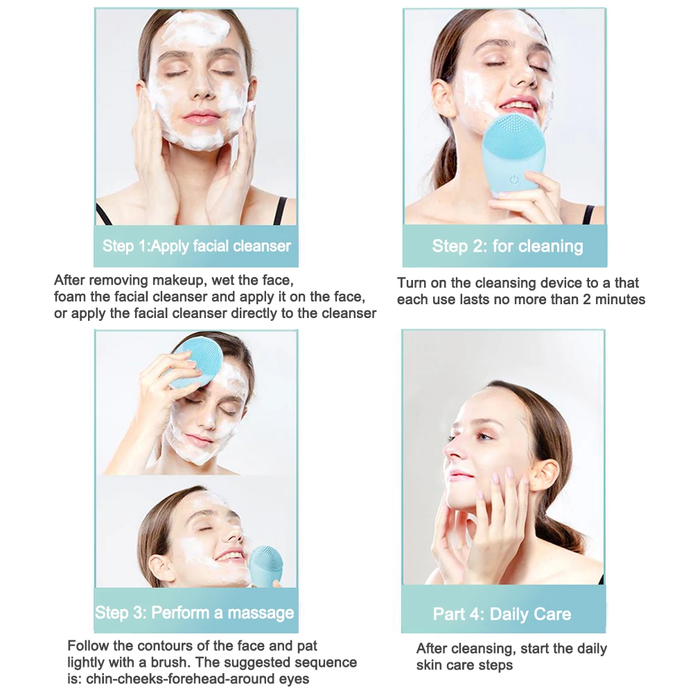 

Electric Face Cleansing Devices Silicone Facial Cleansing Brush Facial Massager Skin Cleaner Sonic Vibration Deep Pore Cleaning
