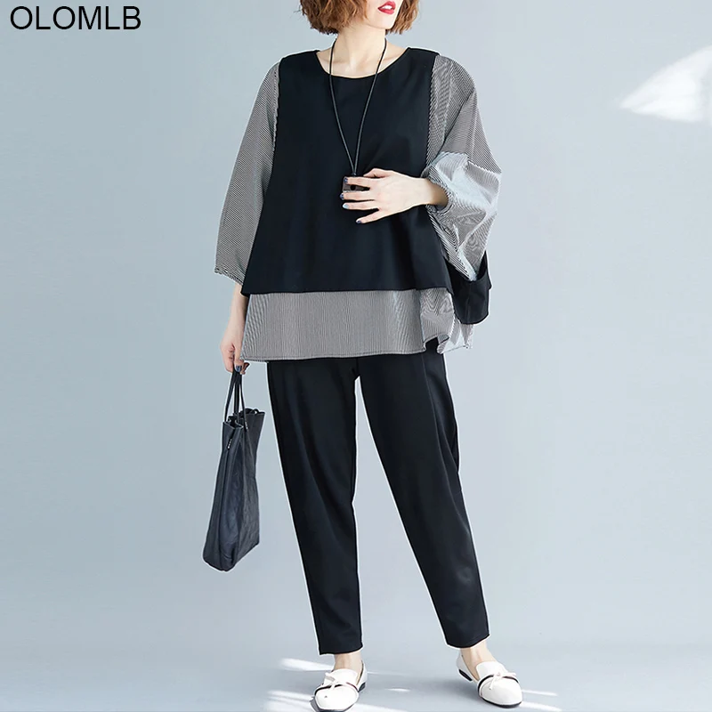 Женская Свободная блузка в полоску Повседневная Туника большого размера с