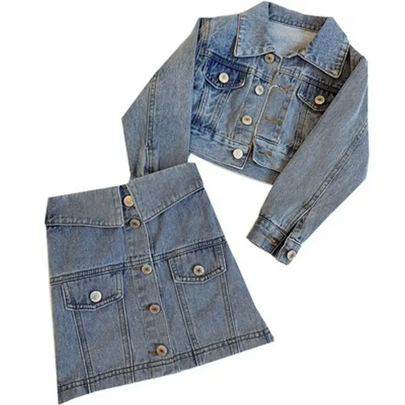 

2020 Girls suit short denim jackets +skirts spring new children's clothing 2-8 years old