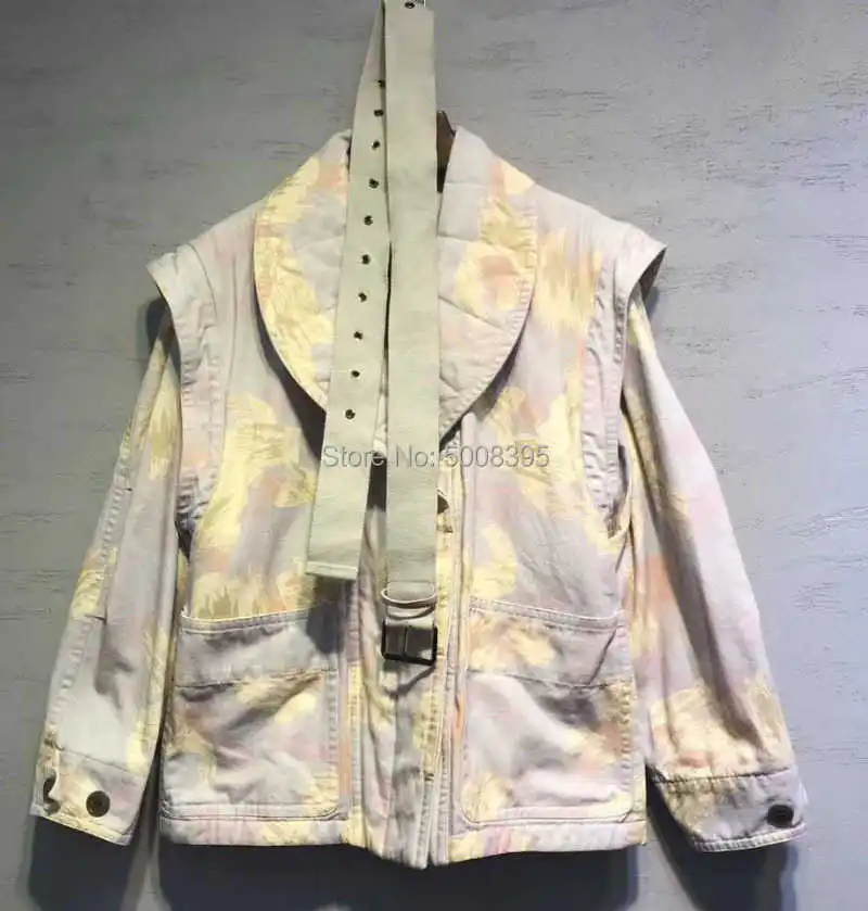 

Woman Tie-Dye Print RAINE Cotton Linen Jacked Shawl Collar Padded Lining Short JACKET COAT