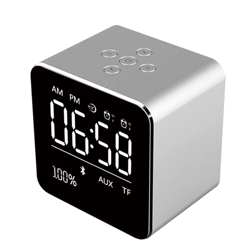 Мини Bluetooth колонка с квадратным зеркалом Многофункциональный Будильник tf карта