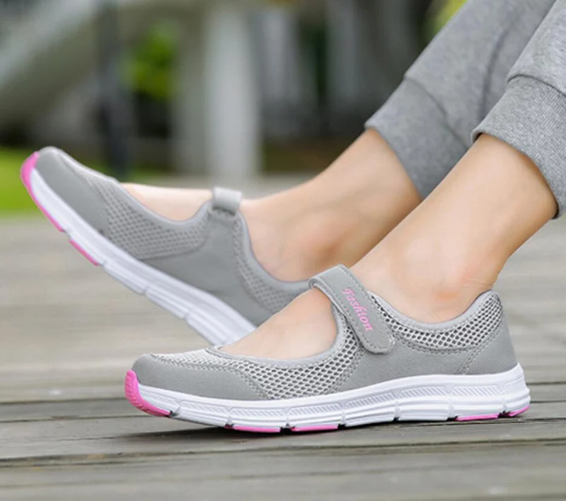 Туфли женские сетчатые на плоской подошве легкие дышащие | Обувь