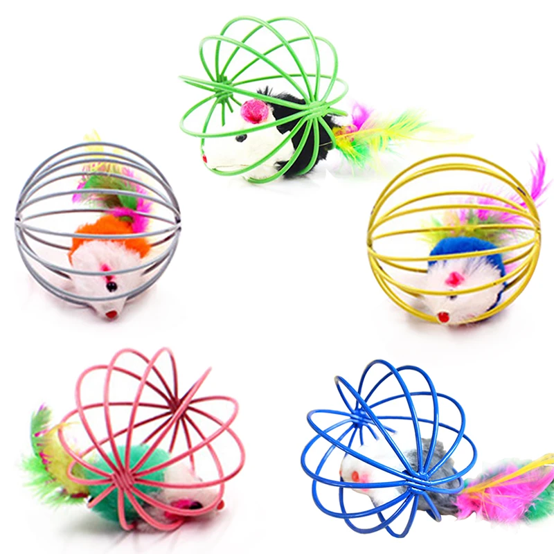 

2pcs Cat Interactive Toy Feather Wand With Small Bell Mouse Cage Toys Plastic Artificial Colorful Cat Teaser Toy Pet Supplies