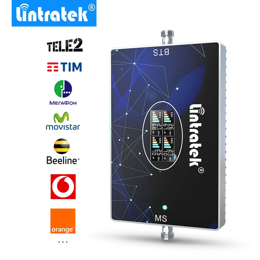 Lintratek четырехдиапазонный усилитель сигнала LTE 800 GSM 900 1800 2100 МГц 2G 3G 4G сеть ЖК Смарт