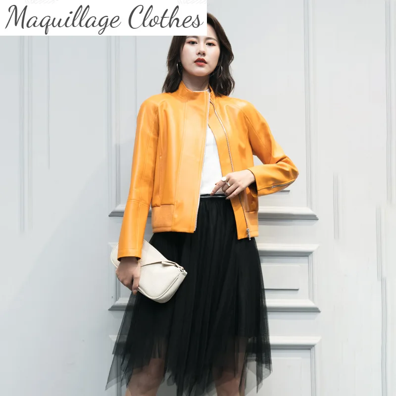 

2021 Autumn Korean style women's genuine leather stand collar coat High quality leather jackets B278