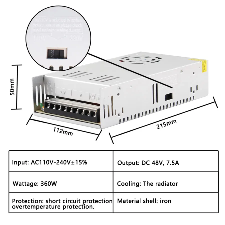 AC DC 48 в импульсный источник питания 3A 5A 7.5A 10A 15A AC-DC Fonte 150 Вт 250 360 500 720 Mean Well SMPS |