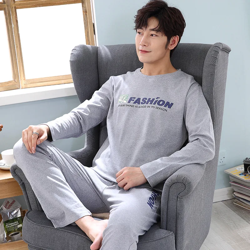 

Pajamas Multi-Style Large Size Men Long Sleeve Autumn New Products Knitted Cotton Classic And Casual Tracksuit Spring Set Wearab