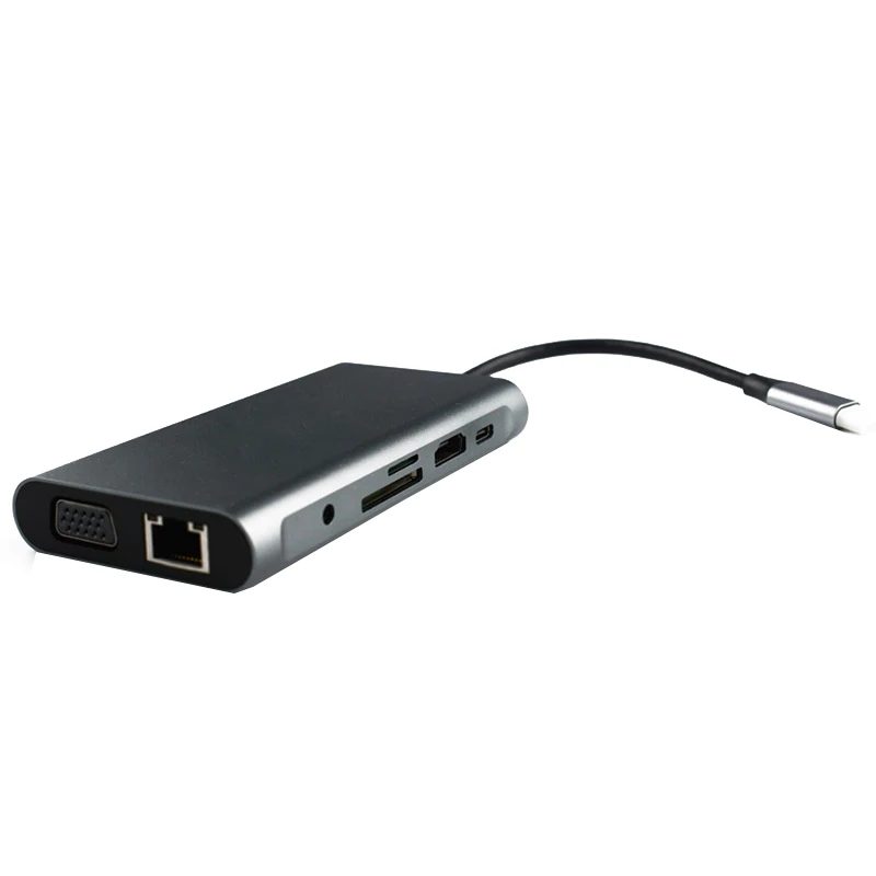 

Usb-хаб C 10 в 1 Thunderbolt 3 Тип C адаптер док-станция с 3 портами (стандарт 3,0 Порты и разъёмы 4K HDMI 1080P VGA RJ45 Gigabit Ethernet для MacBook Pro