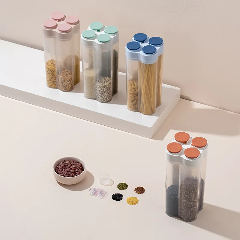 

Kitchen Storage Tank Lid Desiccant Box Transparant Storage Container 4 Compartments Bpa Free Grain Cuisine Storage Containers
