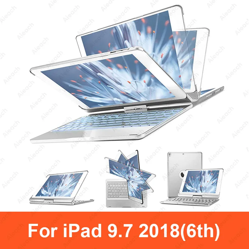 9.7 2018 6th Silver Чехол для iPad Pro 11 10,5 9,7 7 цветов с подсветкой 360 Rotatio Беспроводной Bluetooth клавиатура чехол для iPad 6th 5th воздуха на возраст 1, 2, 3 - Цвет: 9.7 2018 6th Silver