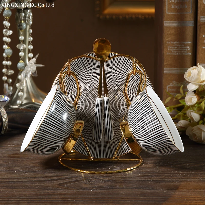 High Quality Bone China Coffee Cup Creative Silver Grey Striped Phnom Penh Tea Set Romantic Afternoon Flower Saucer | Дом и сад