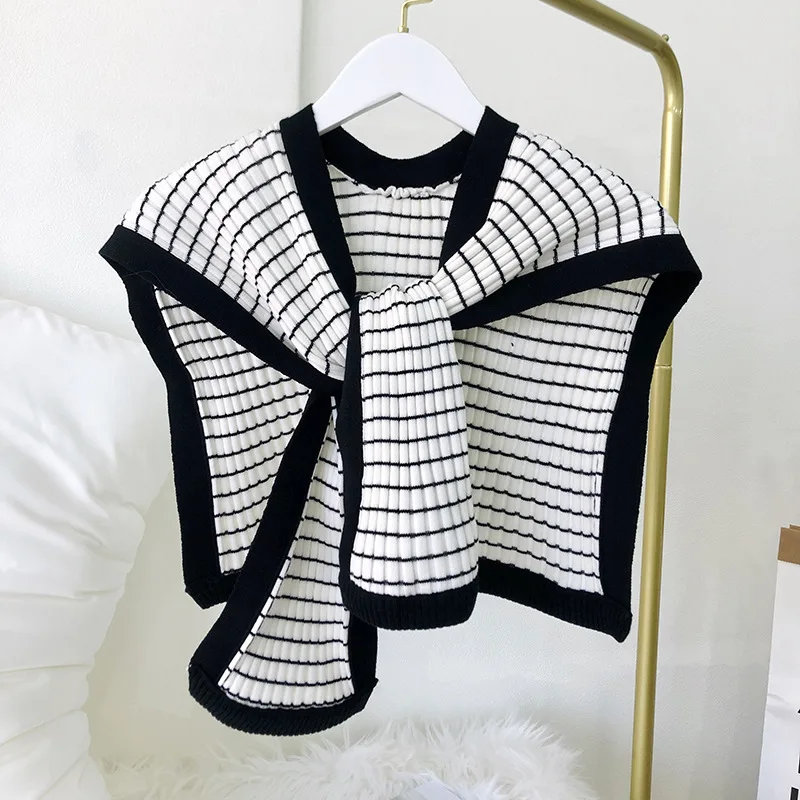 

Striped Knitted Scarf Shoulder Shawl Summer Coat Women's Neck Small Waistcoat