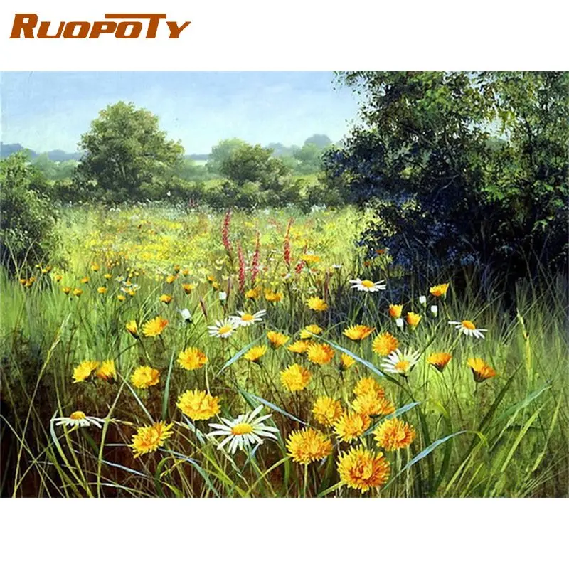 

RUOPOTY 60x75cm Frame Painting By Number For Adults Flowers Forest Drawing Coloring By Numbers Modern Wall Art Picture Diy Gift