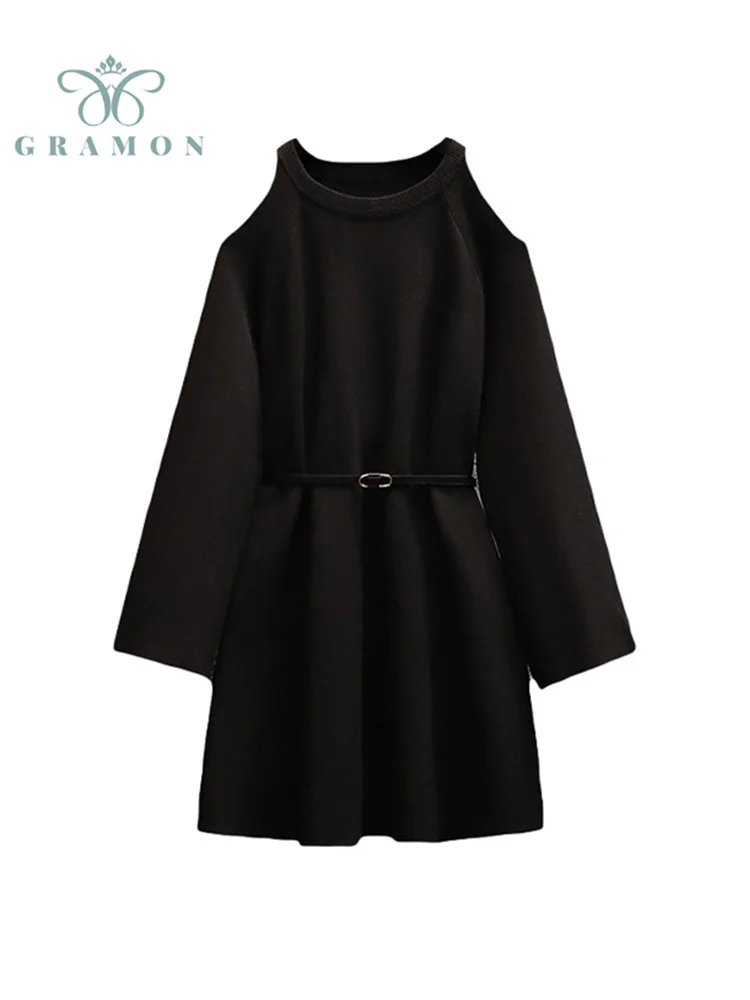 

Oversized Dresses Women Knitted Long Sleeve Off Shoulder Black Sweater Dress Autumn Korean Fashion Loose Casual Vestidos Mujer