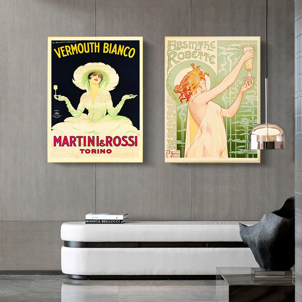 

Nordic Poster Vintage Alcohol Print Canvas Painting Fashion Art Print Absinthe Alcohol Wall Picture For Living Room Home Decor